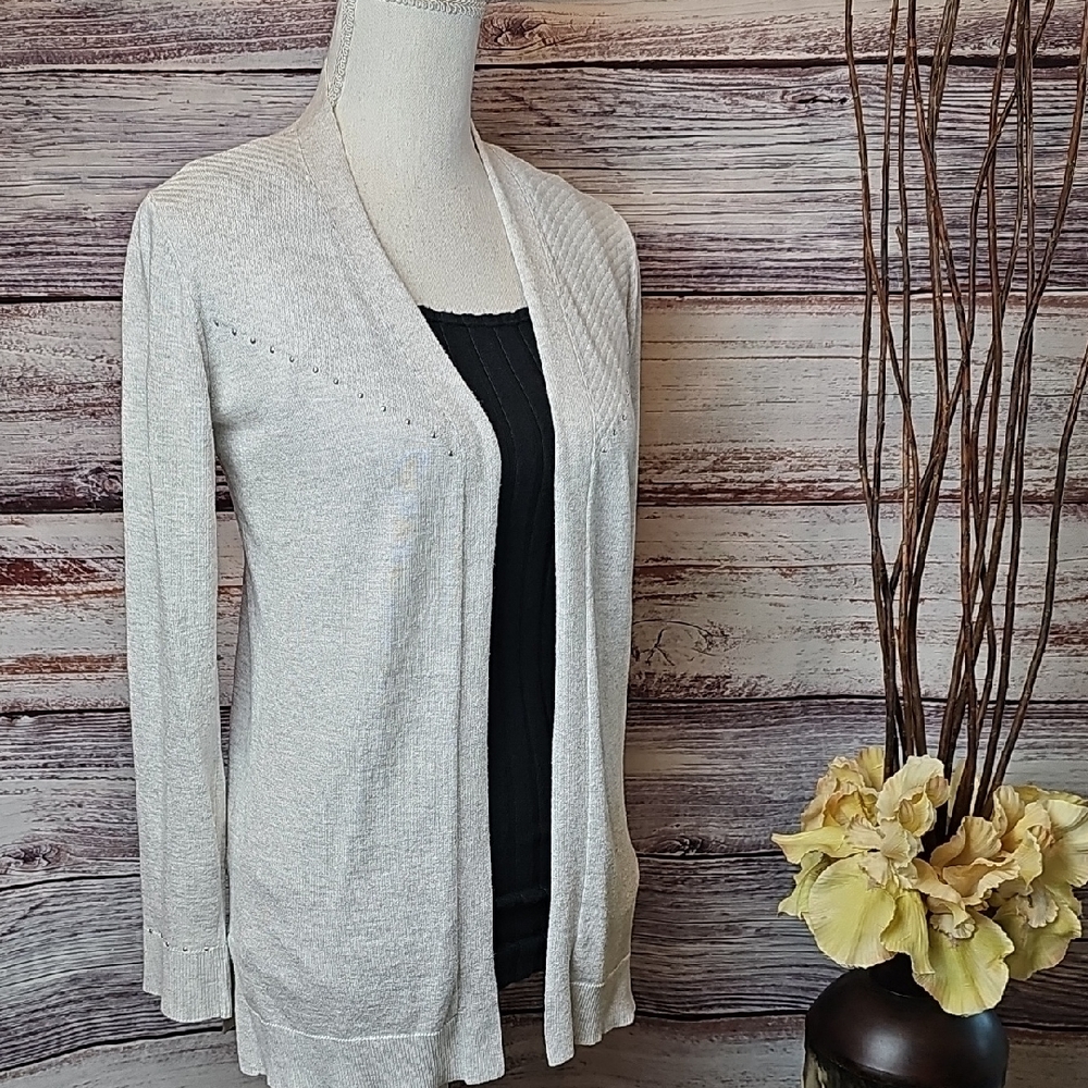 NEW RETROLOGY HEATHER GRAY LONG SLEEVE OPEN FRONT GROMMET CARDIGAN